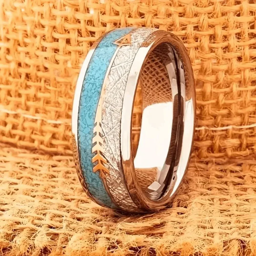Western Arrow Turquoise Inlay Stainless Steel Wedding Mens Ring